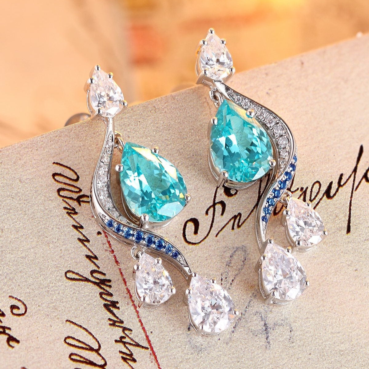 S925 Silver 7.17ct Lab Grown Paraiba Earrings W JE597Y