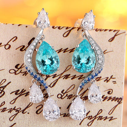 S925 Silver 7.17ct Lab Grown Paraiba Earrings W JE597Y