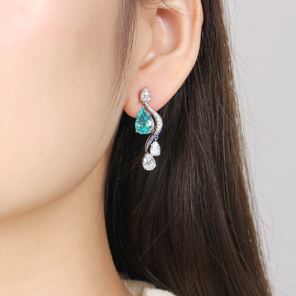 S925 Silver 7.17ct Lab Grown Paraiba Earrings W JE597Y