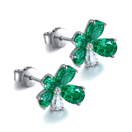 S925 Silver 4.1ct Lab Grown Emerald Earrings A JSEGE141Y
