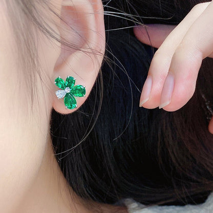 S925 Silver 4.1ct Lab Grown Emerald Earrings A JSEGE141Y