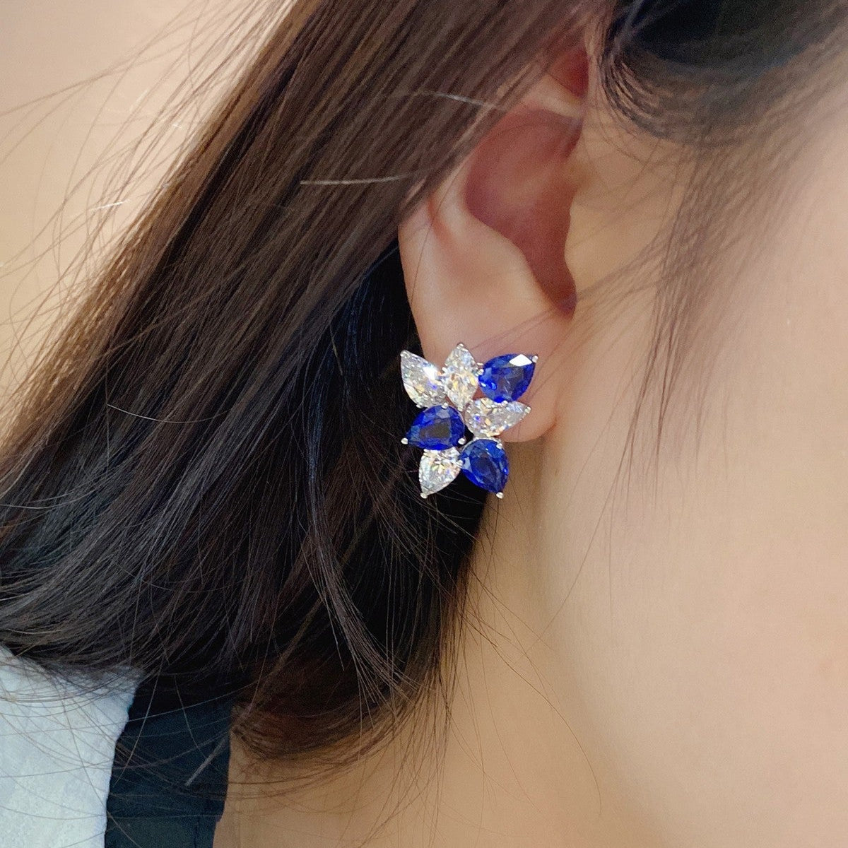 S925 Silver 8.454ct Lab Grown Blue Treasure Earnail A JSABE064Y