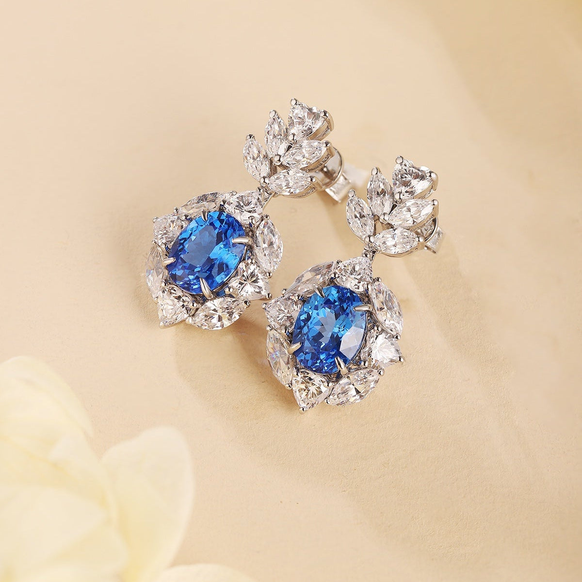 S925 Silver 4.74ct Lab Grown Cobalt Pointed Crystal Earrings A JE526Y