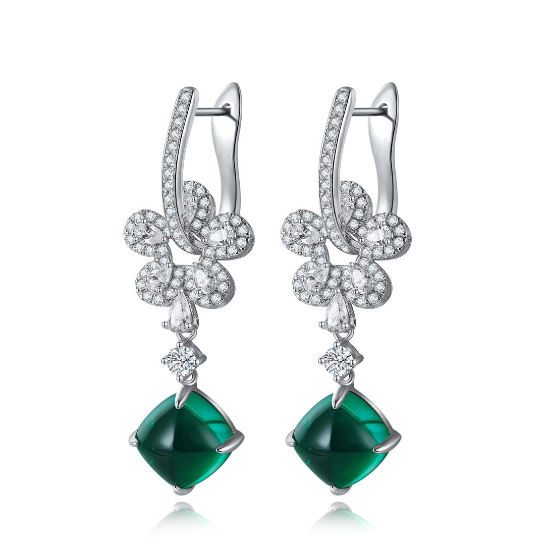S925 Silver 7.24ct Lab Grown Emerald Earrings A JSEGE385Y