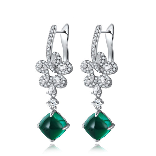 S925 Silver 7.24ct Lab Grown Emerald Earrings A JSEGE385Y