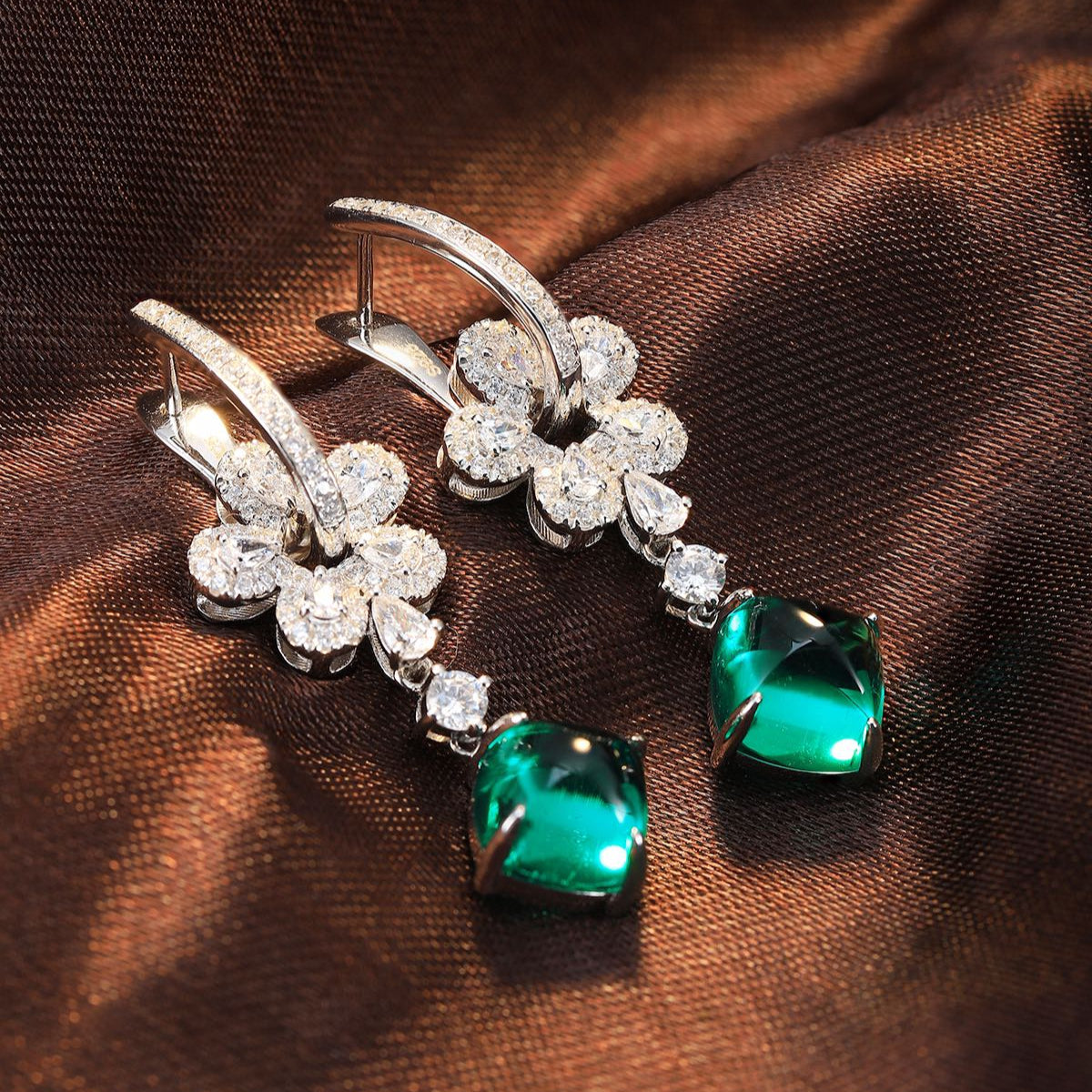S925 Silver 7.24ct Lab Grown Emerald Earrings A JSEGE385Y