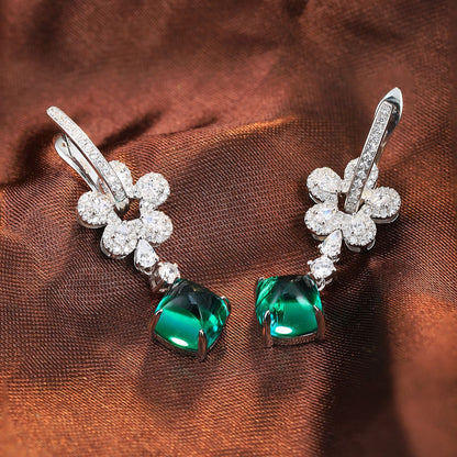 S925 Silver 7.24ct Lab Grown Emerald Earrings A JSEGE385Y