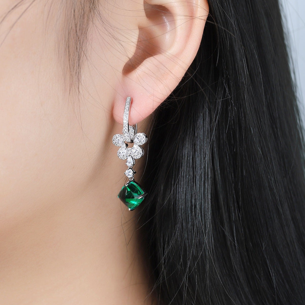 S925 Silver 7.24ct Lab Grown Emerald Earrings A JSEGE385Y