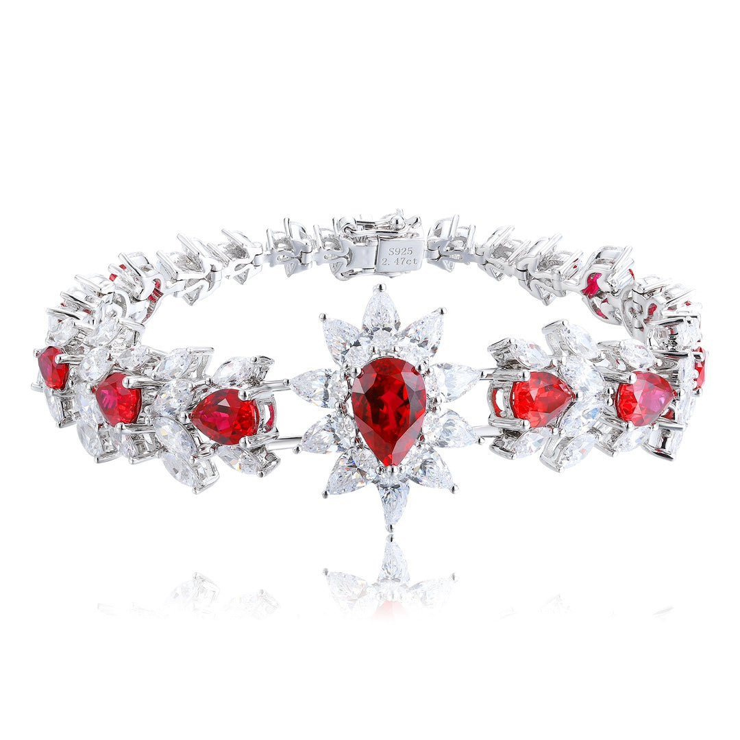 S925 Silver 8.35ct Lab Grown Red Treasure Bracelet W JRURL132Y