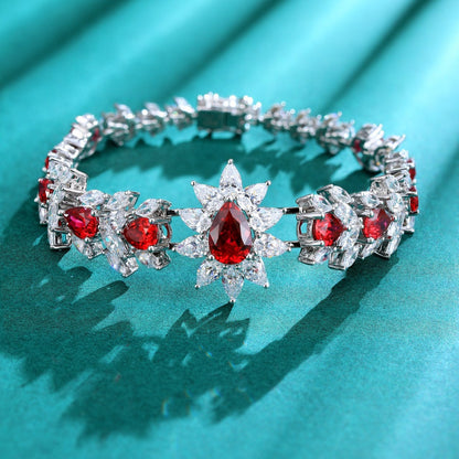 S925 Silver 8.35ct Lab Grown Red Treasure Bracelet W JRURL132Y