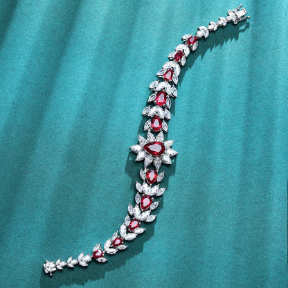 S925 Silver 8.35ct Lab Grown Red Treasure Bracelet W JRURL132Y