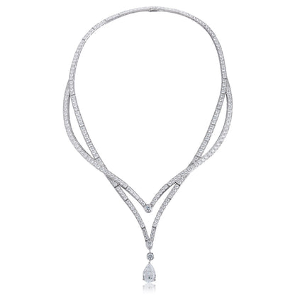 S925 Silver 12.9ct White Imitation Diamond Necklace A PN2158Y