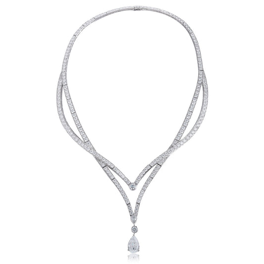 S925 Silver 12.9ct White Imitation Diamond Necklace A PN2158Y