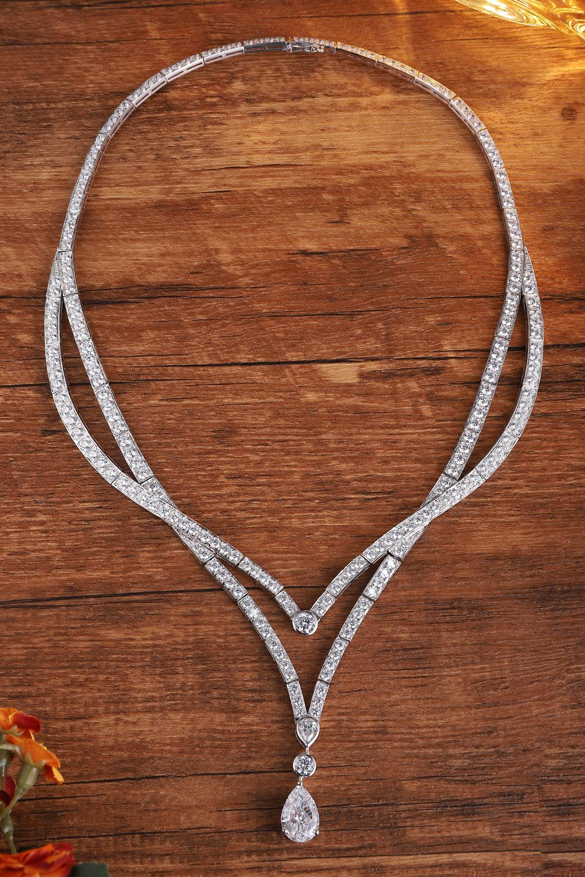 S925 Silver 12.9ct White Imitation Diamond Necklace A PN2158Y