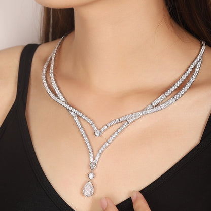 S925 Silver 12.9ct White Imitation Diamond Necklace A PN2158Y