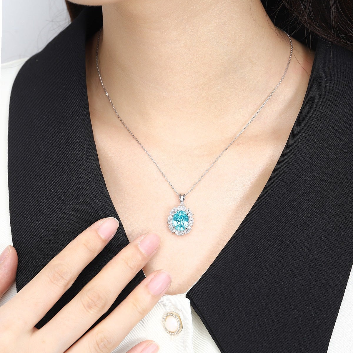 PT950 1.469ct Lab Grown Diamond & 7.44ct Lab Grown Paraiba Pendant (without chain)