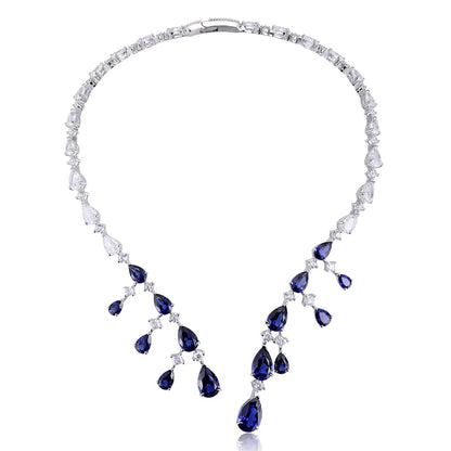 S925 Silver 34.21ct Pear Shaped Lab Grown Blue Treasure Collar A