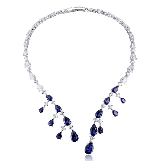 S925 Silver 34.21ct Pear Shaped Lab Grown Blue Treasure Collar A