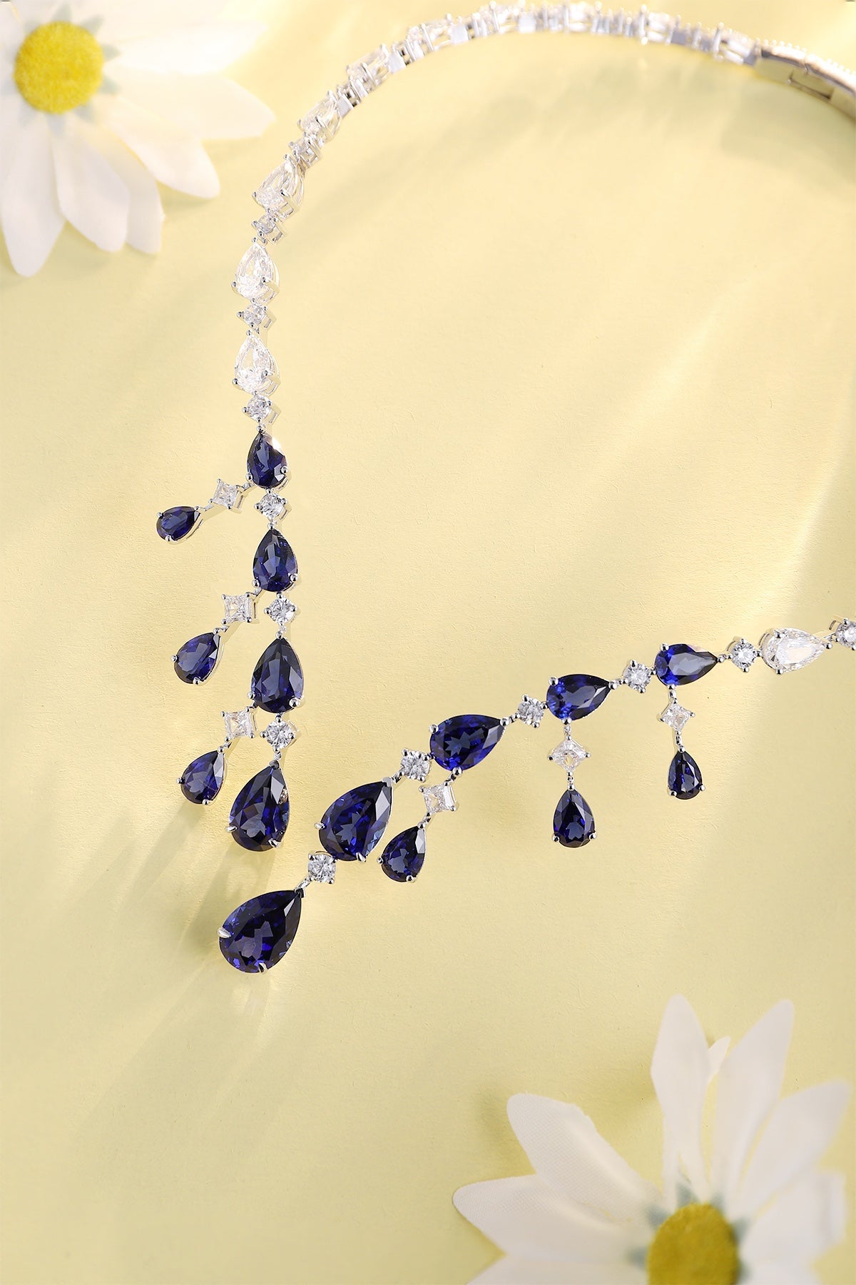 S925 Silver 34.21ct Pear Shaped Lab Grown Blue Treasure Collar A