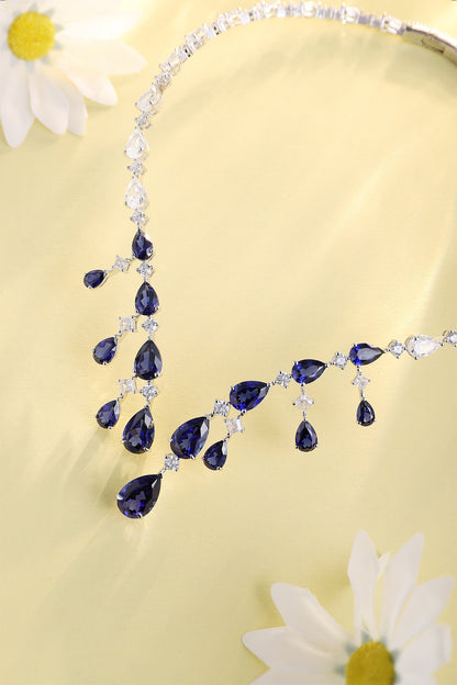 S925 Silver 34.21ct Pear Shaped Lab Grown Blue Treasure Collar A