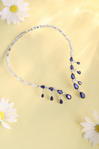 S925 Silver 34.21ct Pear Shaped Lab Grown Blue Treasure Collar A