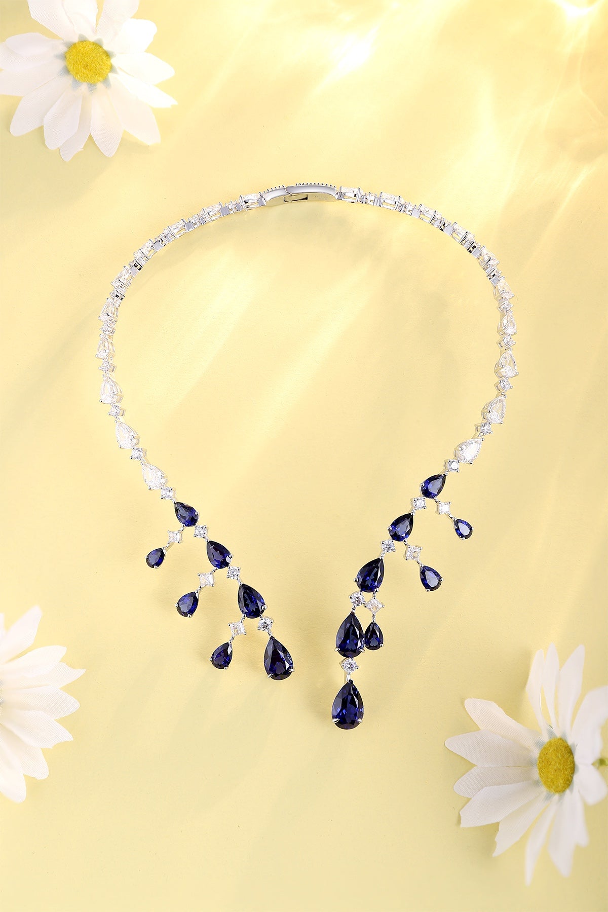 S925 Silver 34.21ct Pear Shaped Lab Grown Blue Treasure Collar A