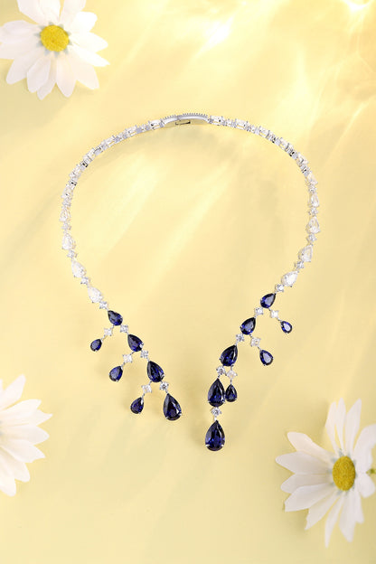 S925 Silver 34.21ct Pear Shaped Lab Grown Blue Treasure Collar A