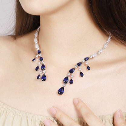 S925 Silver 34.21ct Pear Shaped Lab Grown Blue Treasure Collar A