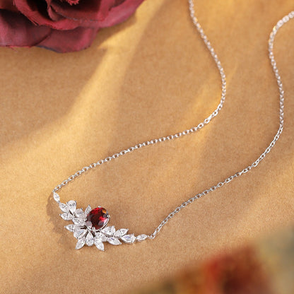 S925 Silver 2.3ct Natural Garnet Necklace A JN021Y