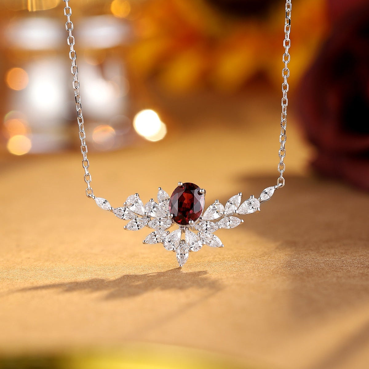 S925 Silver 2.3ct Natural Garnet Necklace A JN021Y