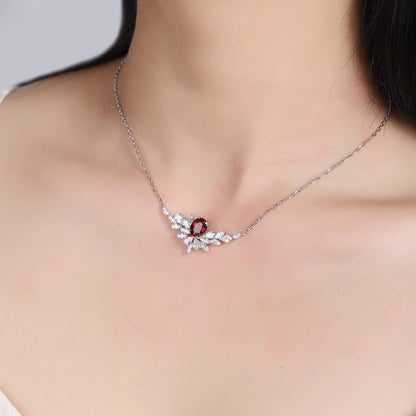 S925 Silver 2.3ct Natural Garnet Necklace A JN021Y