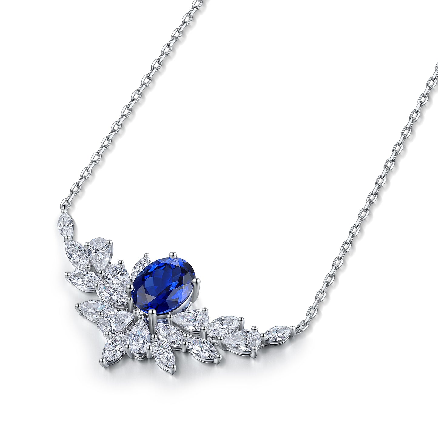 S925 Silver 2.4ct Lab Grown Blue Treasure Necklace A JSABN021Y