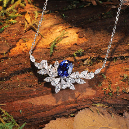 S925 Silver 2.4ct Lab Grown Blue Treasure Necklace A JSABN021Y