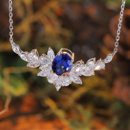 S925 Silver 2.4ct Lab Grown Blue Treasure Necklace A JSABN021Y