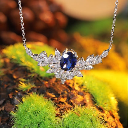 S925 Silver 2.4ct Lab Grown Blue Treasure Necklace A JSABN021Y