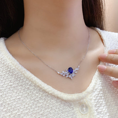 S925 Silver 2.4ct Lab Grown Blue Treasure Necklace A JSABN021Y