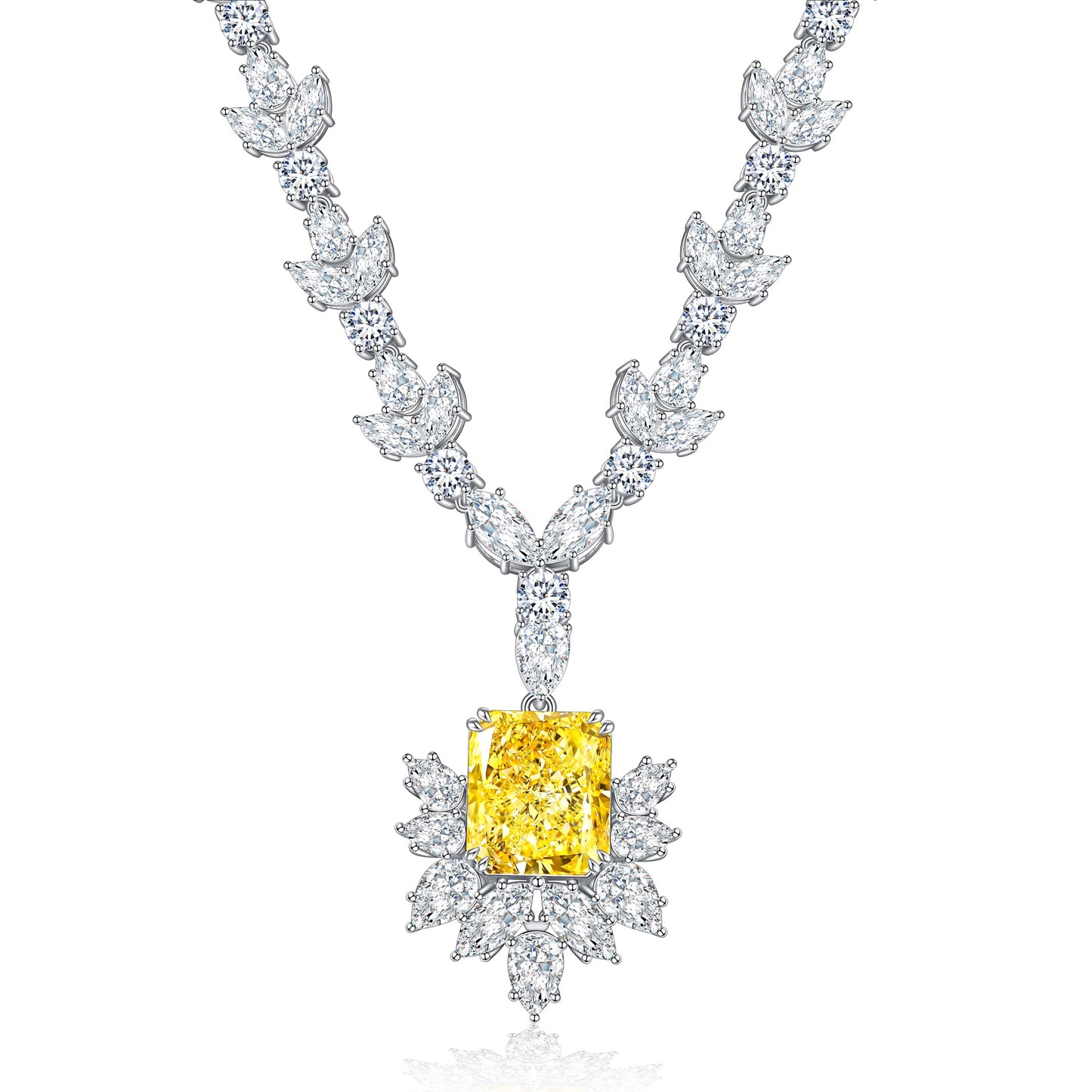 S925 Silver 10ct Yellow Sparkling Zirconium Redion Necklace W
