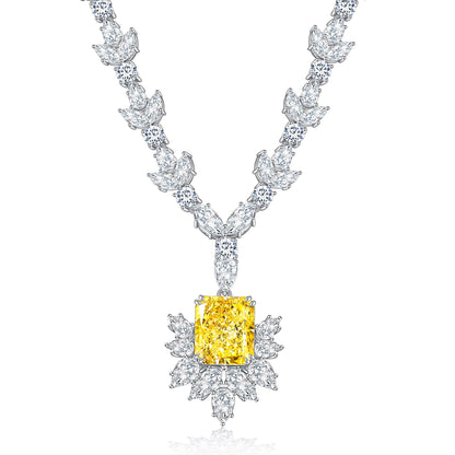 S925 Silver 10ct Yellow Sparkling Zirconium Redion Necklace W