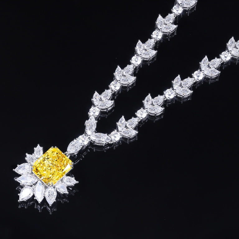 S925 Silver 10ct Yellow Sparkling Zirconium Redion Necklace W