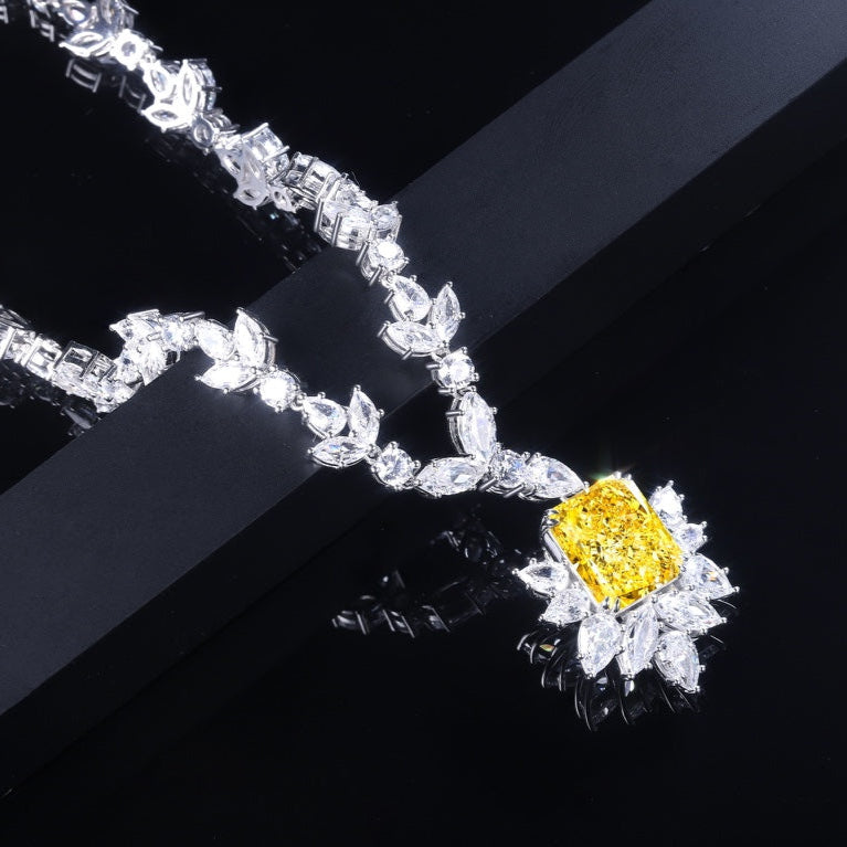 S925 Silver 10ct Yellow Sparkling Zirconium Redion Necklace W