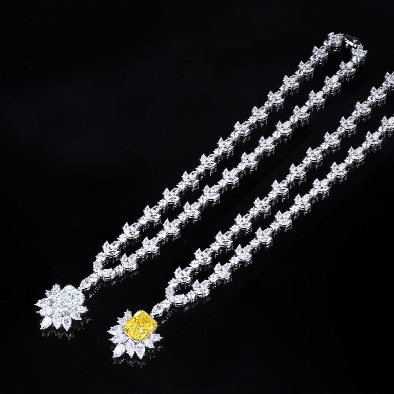 S925 Silver 10ct Yellow Sparkling Zirconium Redion Necklace W