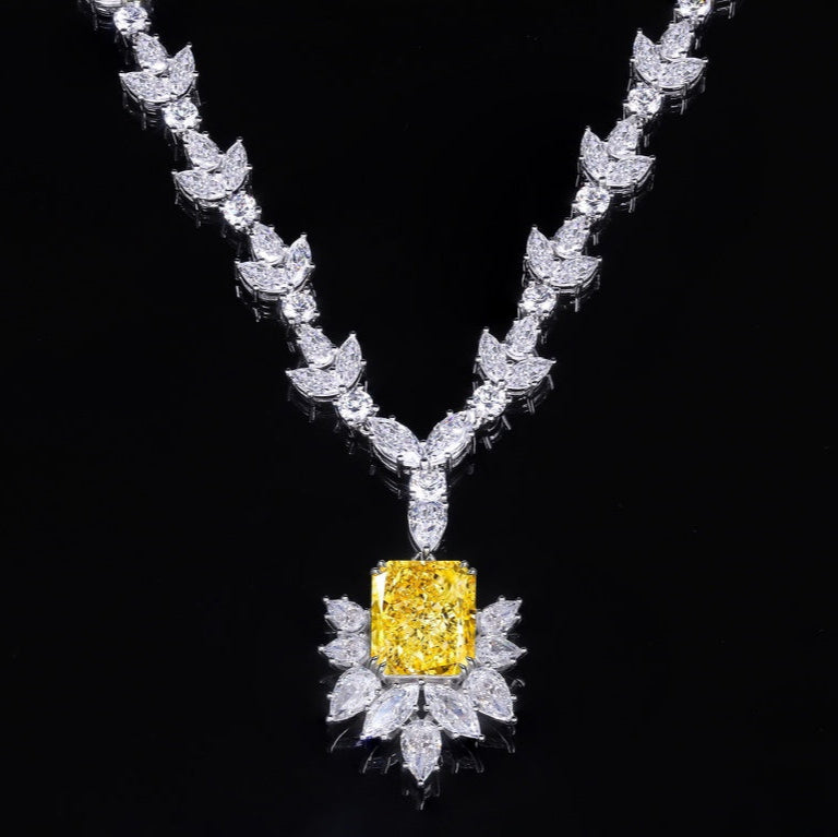 S925 Silver 10ct Yellow Sparkling Zirconium Redion Necklace W