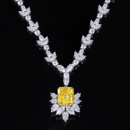 S925 Silver 10ct Yellow Sparkling Zirconium Redion Necklace W