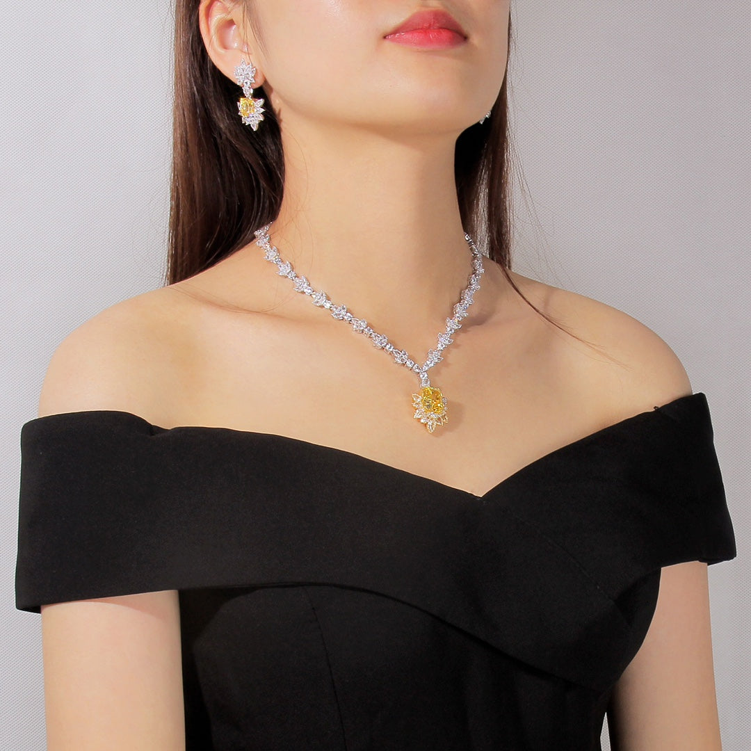 S925 Silver 10ct Yellow Sparkling Zirconium Redion Necklace W