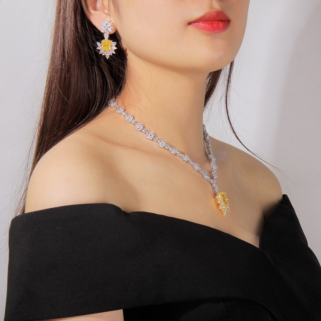 S925 Silver 10ct Yellow Sparkling Zirconium Redion Necklace W