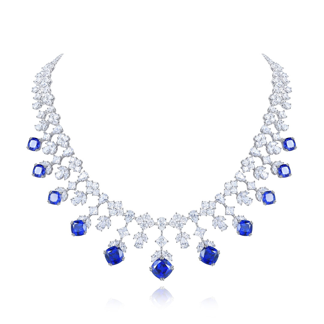 S925 Silver 32.04ct Blue Corundum Luxury Large Chain Set W