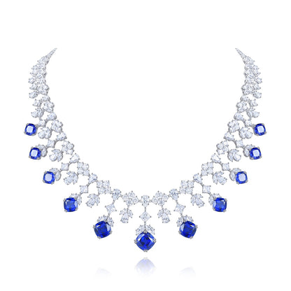 S925 Silver 32.04ct Blue Corundum Luxury Large Chain Set W