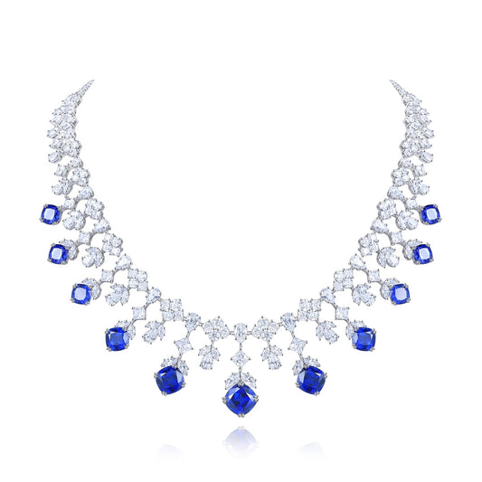 S925 Silver 32.04ct Blue Corundum Luxury Large Chain Set W