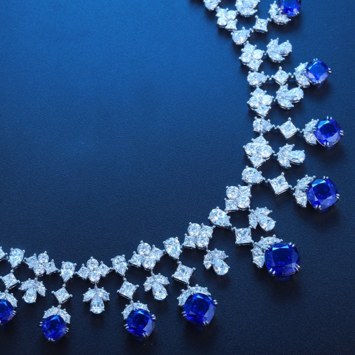 S925 Silver 32.04ct Blue Corundum Luxury Large Chain Set W