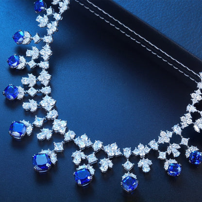 S925 Silver 32.04ct Blue Corundum Luxury Large Chain Set W
